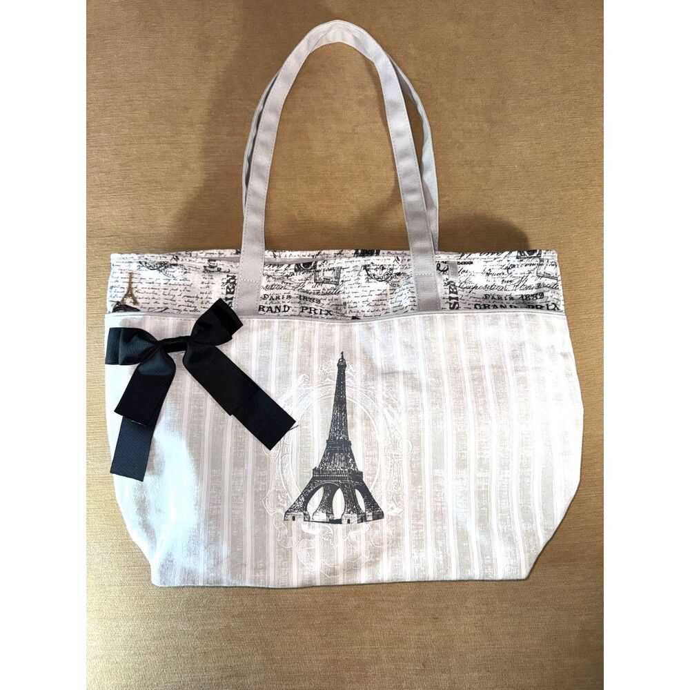 Black, White and Gray Paris cloth bag, large